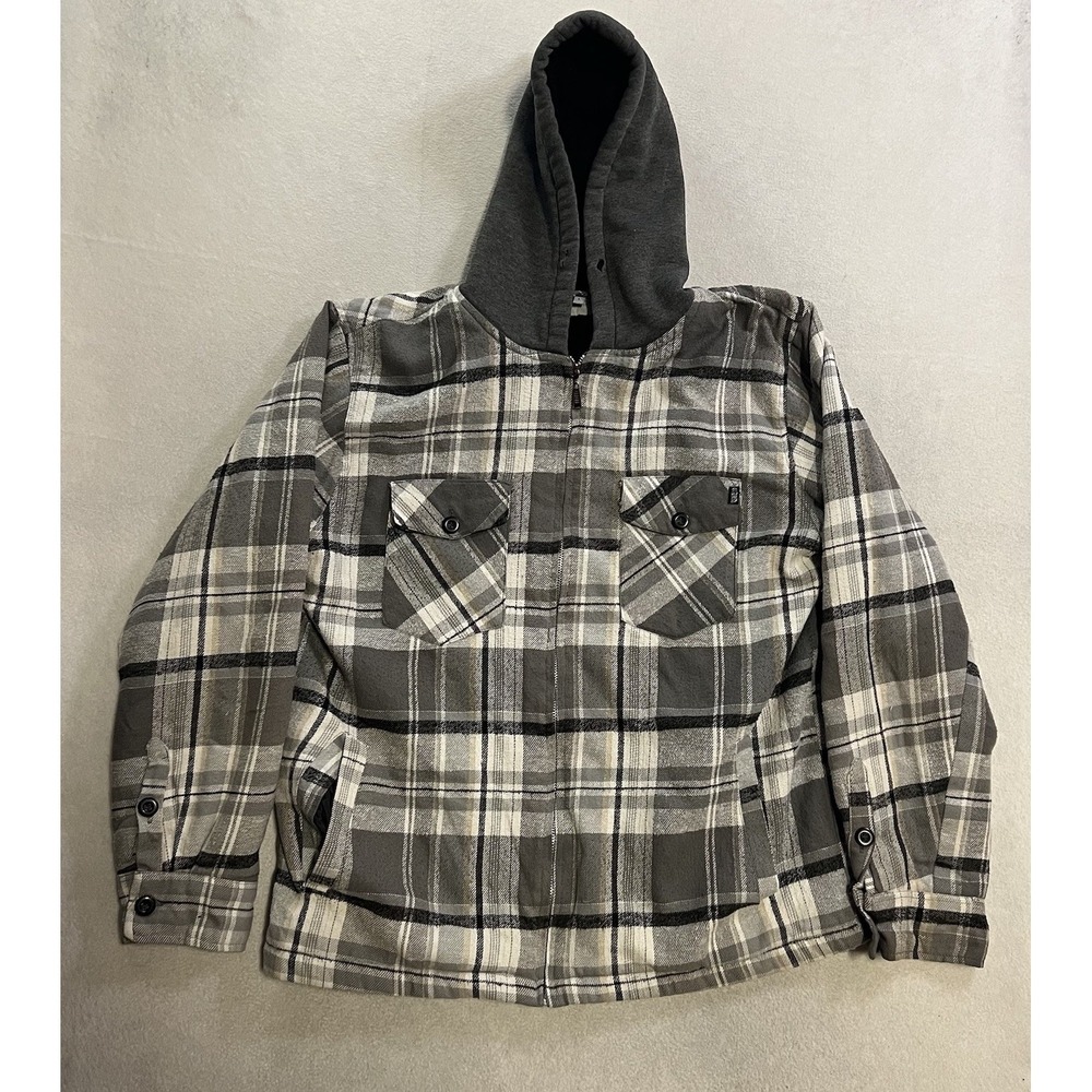 Vintage Y2K Sapphire Lounge Hoodie Men's Large Gray Plaid Grunge Sherpa Lined